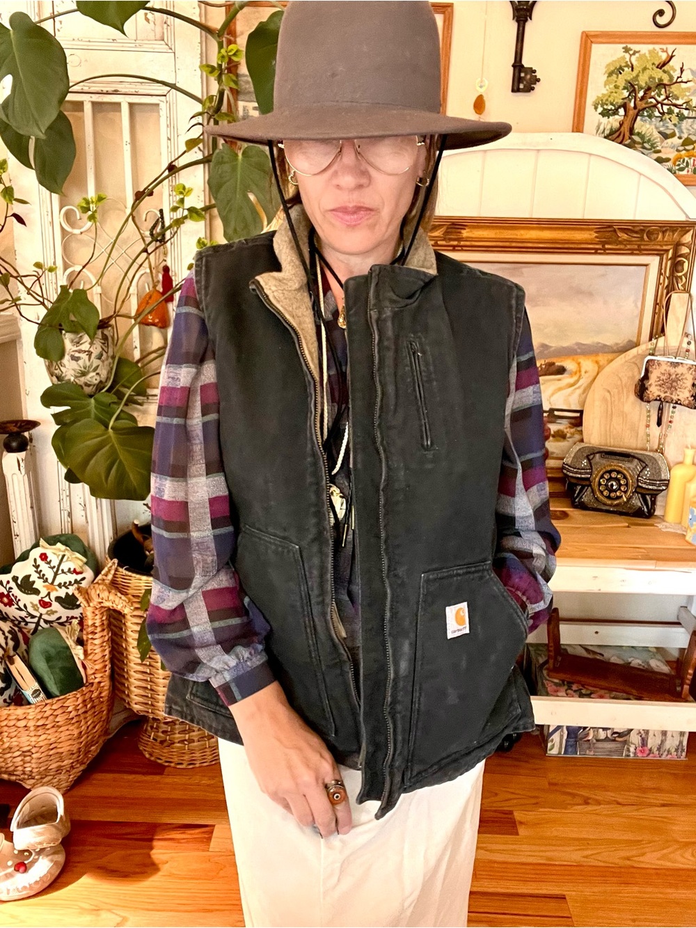 Y2K Faded Black Denim Vest With Sherpa Lining Zip Front With Pockets 2008